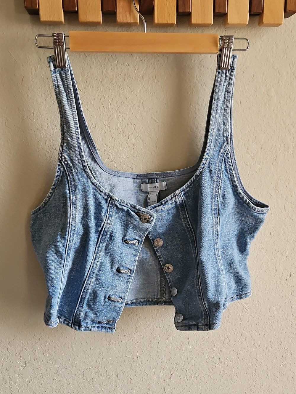 Forever 21 Light Blue Denim Crop Tank